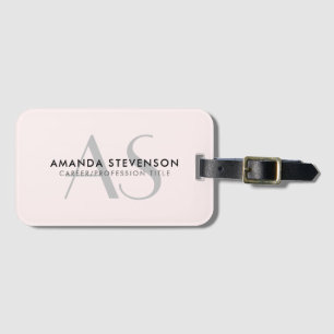 Modern Minimalist Luxury Light Pink/Black Monogram Luggage Tag