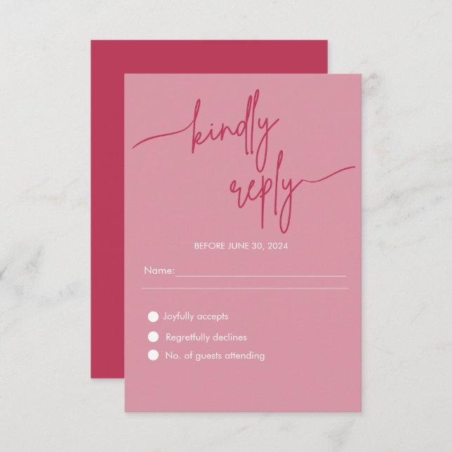 Modern Minimalist Magenta Pink Wedding RSVP Enclosure Card (Front/Back)