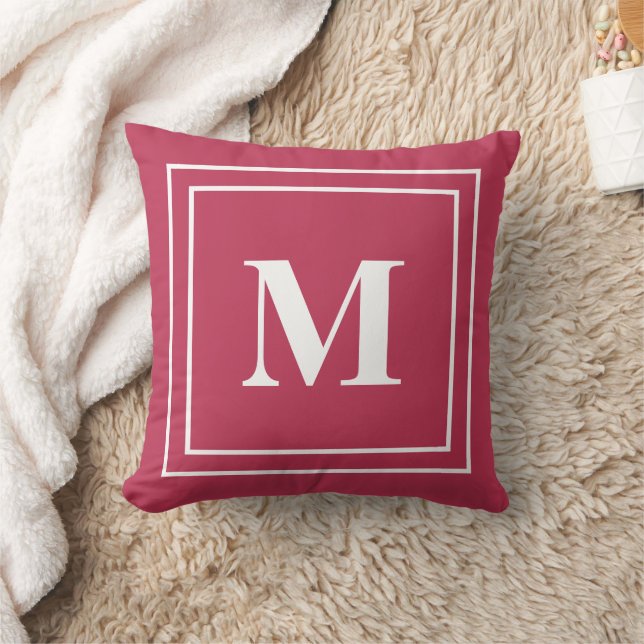 Modern Minimalist Magenta Red Monogram  Cushion (Blanket)