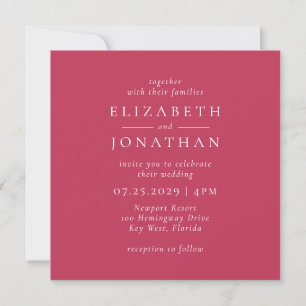 Modern Minimalist Magenta Red Wedding Invitation