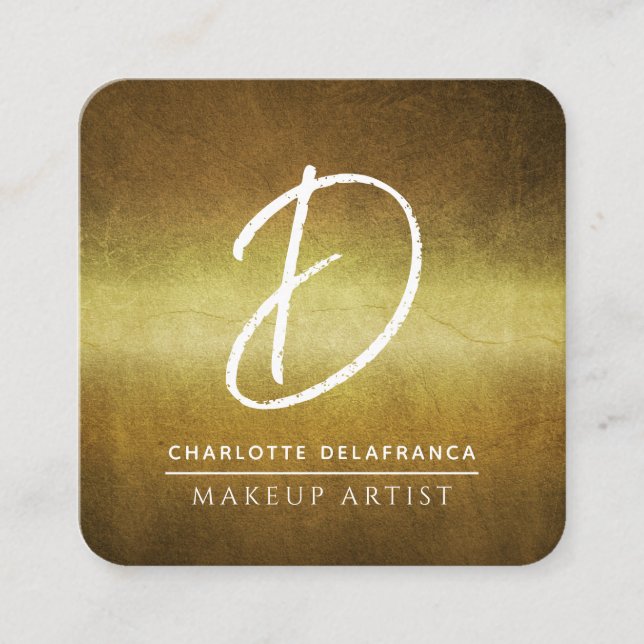 Modern Minimalist Makeup Artist Monogram Gold Square Business Card (Front)
