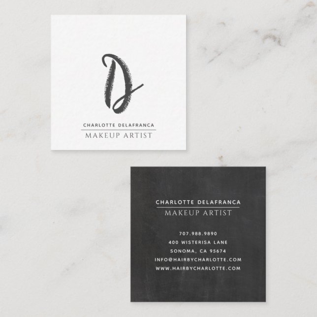 Modern Minimalist Makeup Artist Monogram Square Business Card (Front/Back)