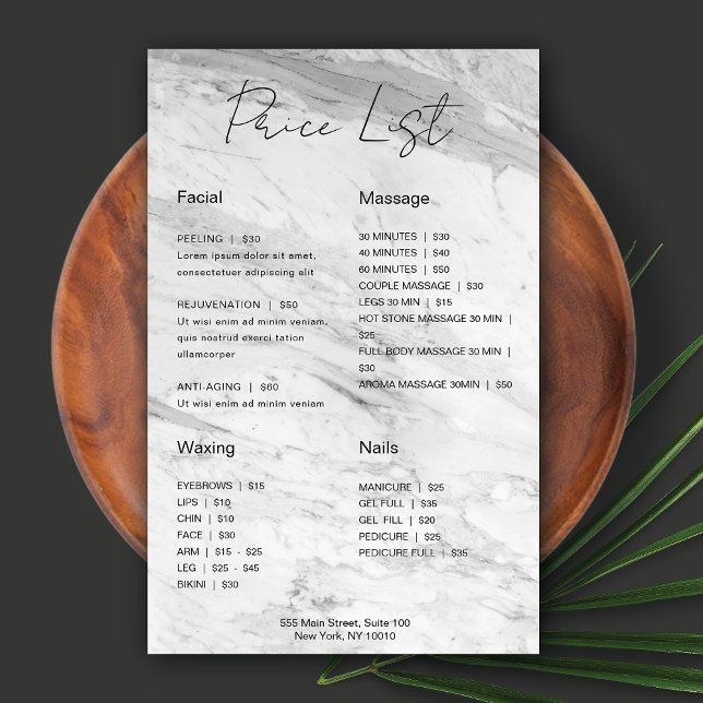 Modern Minimalist Marble Business Price List Flyer (Creator Uploaded)