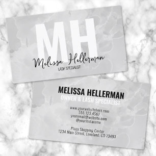Modern Minimalist Marble Grey Monogram Business Card