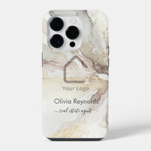 Modern Minimalist Marble Texture Overlay Logo iPhone 14 Pro Case