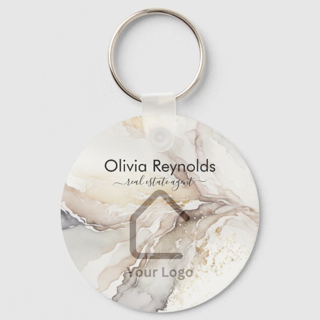 Modern Minimalist Marble Texture Overlay Neutral Key Ring (Front)