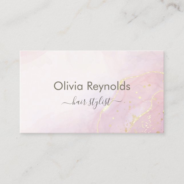 Modern Minimalist Marble Texture Pink Gold Business Card (Front)