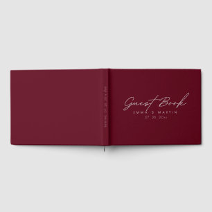 Modern & Minimalist Maroon Script Wedding Guest Book