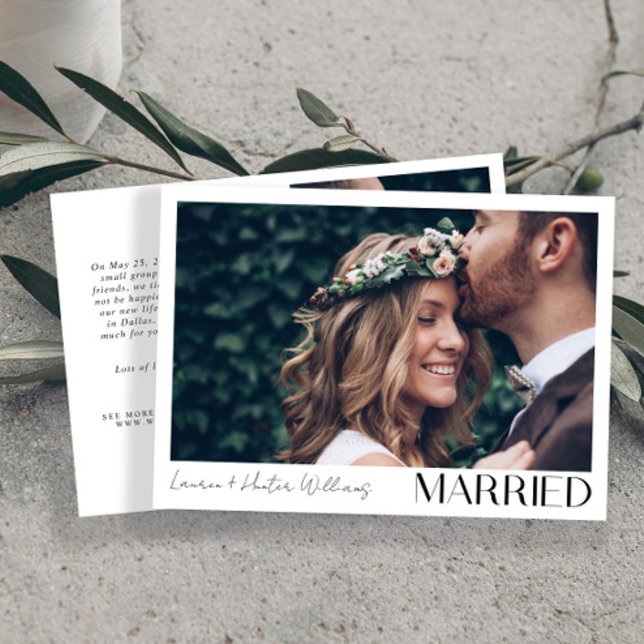Modern Minimalist Married 2 Photo Script Wedding Announcement (Creator Uploaded)