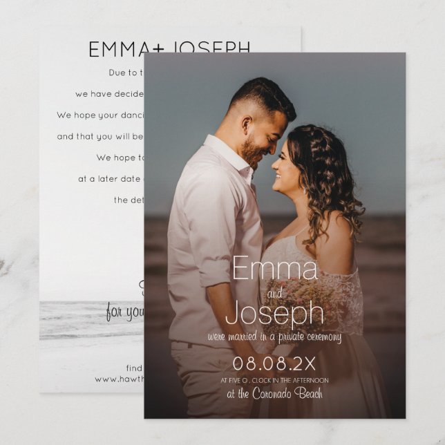 Modern Minimalist Married Photo Announcement Card (Front/Back)