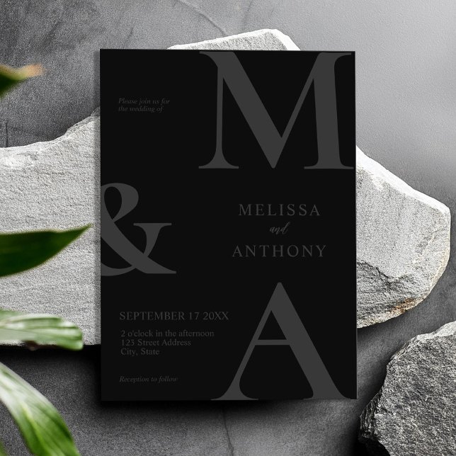 Modern Minimalist Matte Black Wedding Invitation (Creator Uploaded)