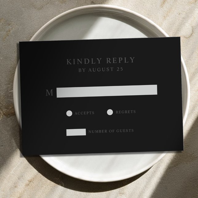 Modern Minimalist Matte Black Wedding  RSVP Card (Creator Uploaded)