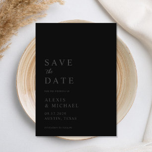 Modern Minimalist Matte Black Wedding Save The Date