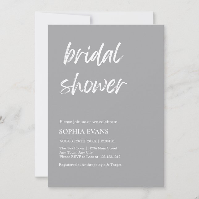 Modern Minimalist Matte Silver Bridal Shower Invitation (Front)