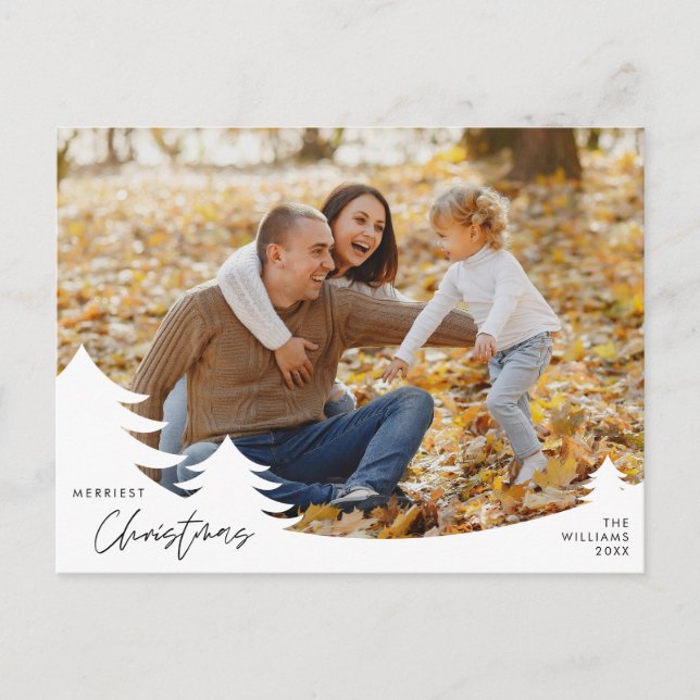 Modern Minimalist, Merriest Christmas Family Photo Postcard (Front)