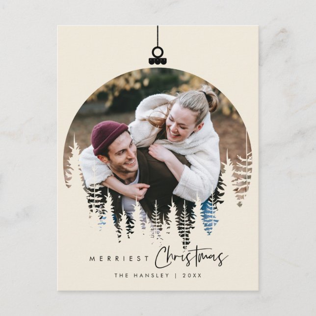Modern Minimalist, Merriest Christmas Family Photo Postcard (Front)