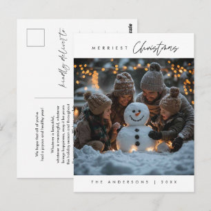Modern Minimalist, Merriest Christmas Family Photo Postcard