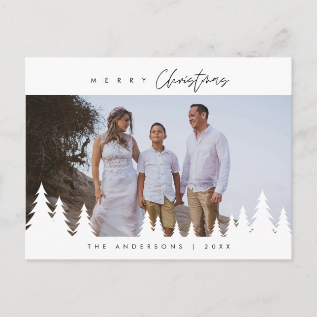 Modern Minimalist, Merriest Christmas Family Photo Postcard (Front)