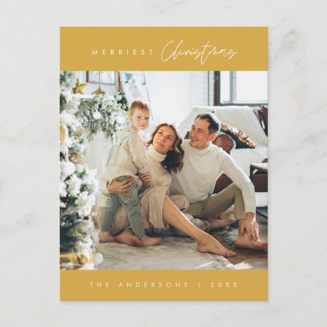 Modern Minimalist, Merriest Christmas Family Photo Postcard (Front)