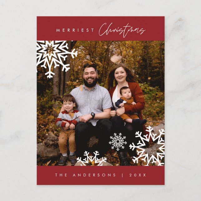 Modern Minimalist, Merriest Christmas Family Photo Postcard (Front)