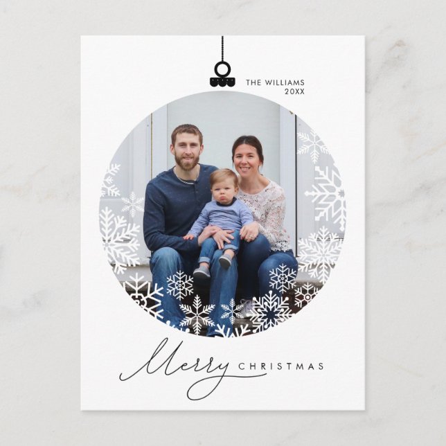 Modern Minimalist, Merriest Christmas Family Photo Postcard (Front)