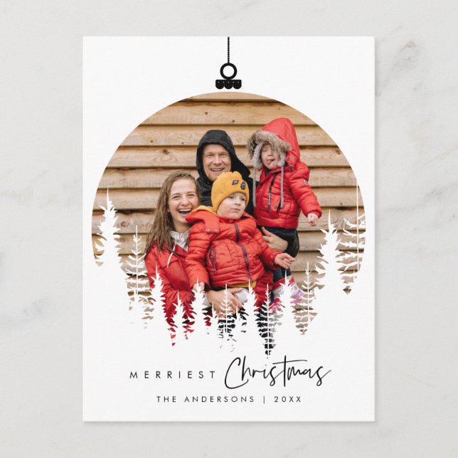 Modern Minimalist, Merriest Christmas Family Photo Postcard (Front)