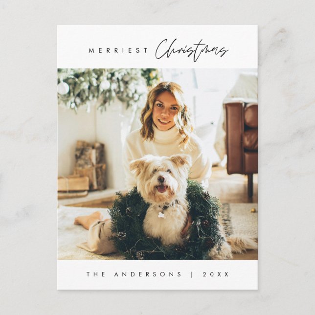 Modern Minimalist, Merriest Christmas Family Photo Postcard (Front)