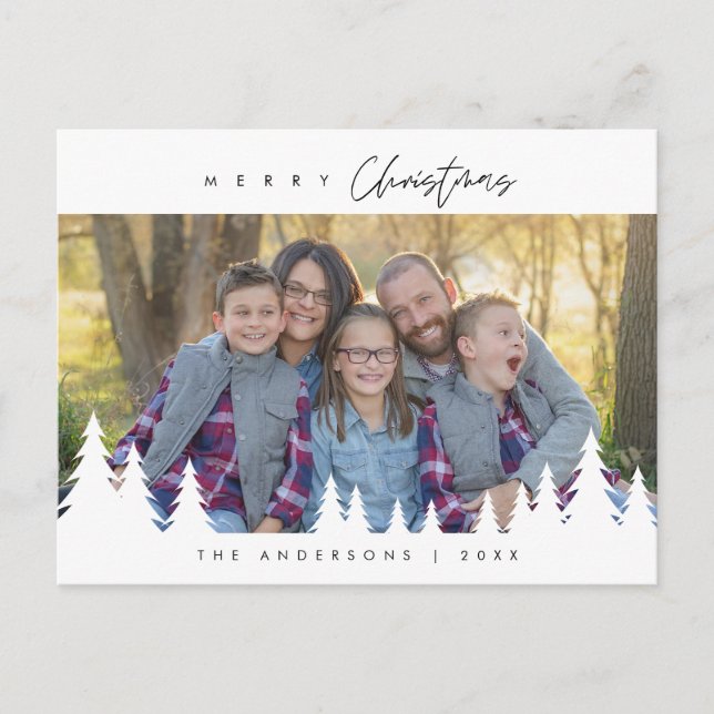 Modern Minimalist, Merriest Christmas Family Photo Postcard (Front)