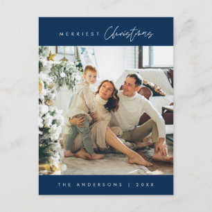 Modern Minimalist, Merriest Christmas Family Photo Postcard