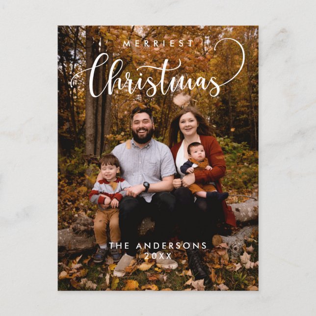 Modern Minimalist, Merriest Christmas Family Photo Postcard (Front)