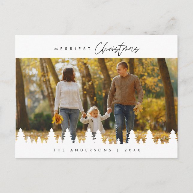 Modern Minimalist, Merriest Christmas Family Photo Postcard (Front)