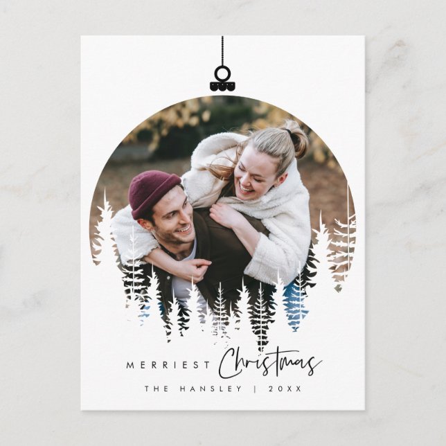 Modern Minimalist, Merriest Christmas Family Photo Postcard (Front)