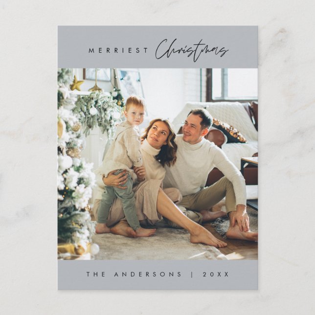 Modern Minimalist, Merriest Christmas Family Photo Postcard (Front)