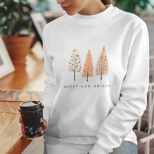 Modern Minimalist Merry And Bright Christmas Tree Sweatshirt