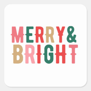 Modern Minimalist Merry and Bright Script Square Sticker