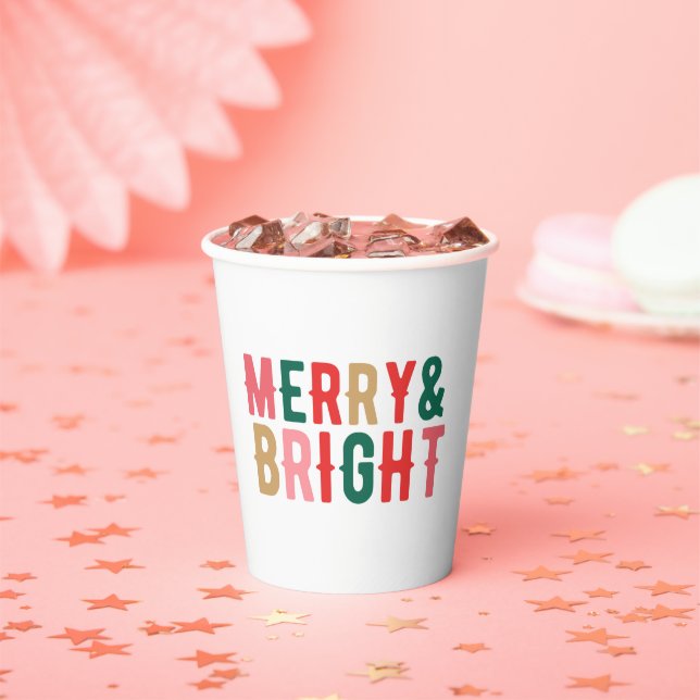 Modern Minimalist Merry & Bright Script Paper Cups (Insitu)