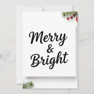 Modern Minimalist Merry & Bright Script Photo Holiday Card
