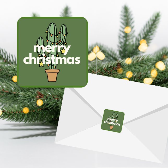 Modern Minimalist Merry Cactus Christmas Stickers (Creator Uploaded)