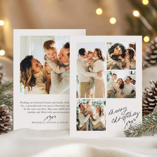 Modern Minimalist Merry Christmas 5-Photo Collage Holiday Card (Creator Uploaded)