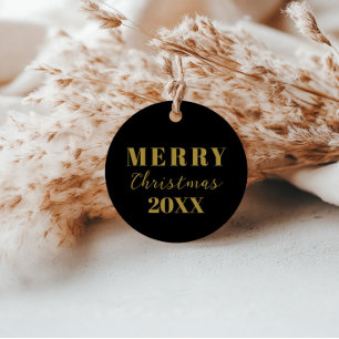 Modern Minimalist Merry Christmas Black Gold Gift  Favour Tags