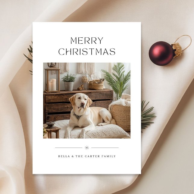 Modern Minimalist Merry Christmas Dog Photo Holida Holiday Card (Creator Uploaded)