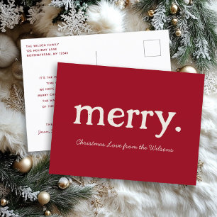 Modern Minimalist Merry Christmas Family Holiday Postcard