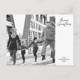 Modern Minimalist, Merry Christmas Family Photo Po Postcard