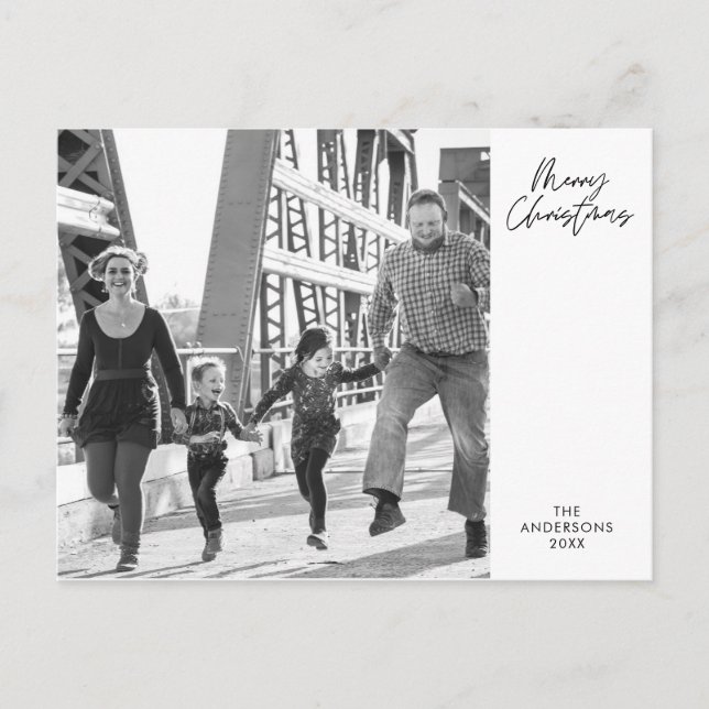 Modern Minimalist, Merry Christmas Family Photo Po Postcard (Front)