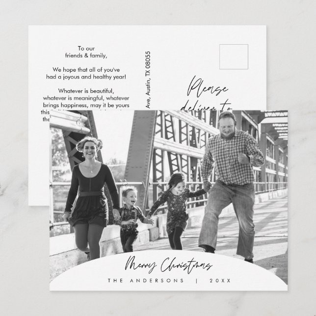 Modern Minimalist, Merry Christmas Family Photo Po Postcard (Front/Back)