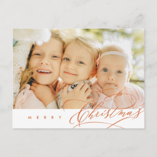 Modern Minimalist, Merry Christmas Family Photo Po Postcard
