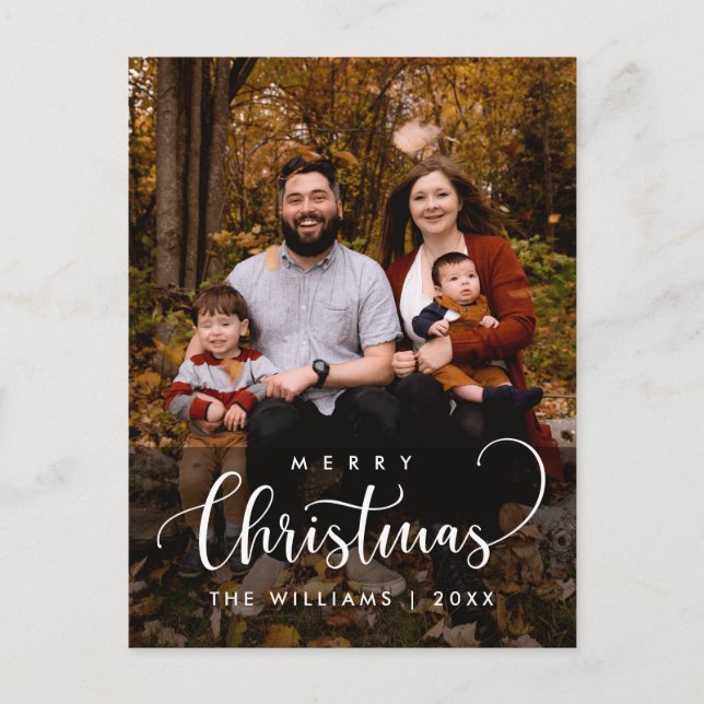Modern Minimalist, Merry Christmas Family Photo Postcard (Front)