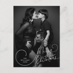 Modern Minimalist, Merry Christmas Family Photo Postcard