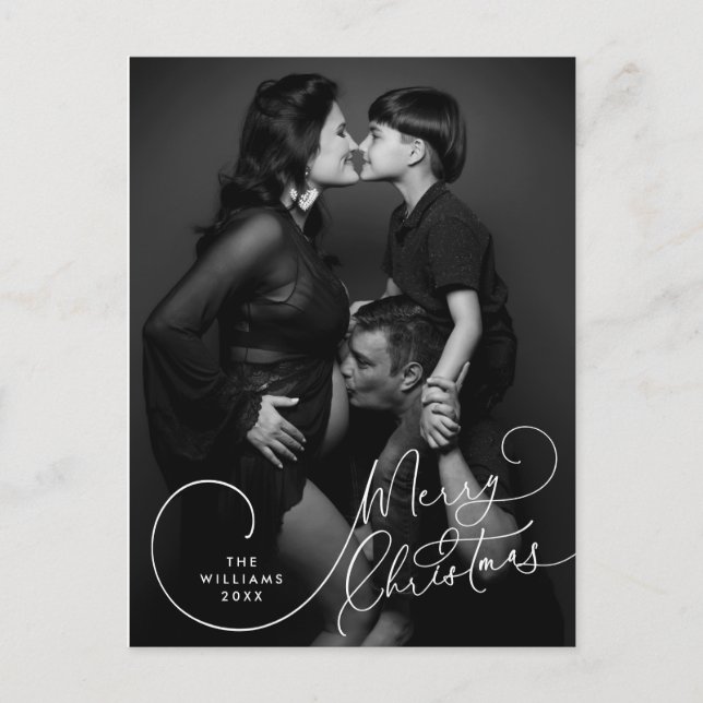 Modern Minimalist, Merry Christmas Family Photo Postcard (Front)