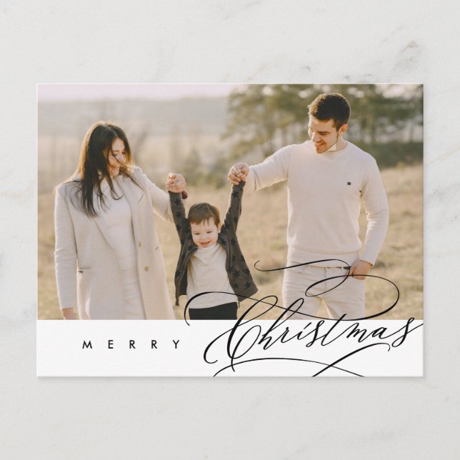Modern Minimalist, Merry Christmas Family Photo Postcard (Front)